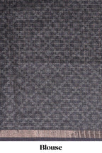 Cream & black dual shade checked chanderi cotton saree with self zari border and blouse