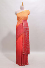 Orange & red dual shade checked chanderi cotton saree with self zari border and blouse