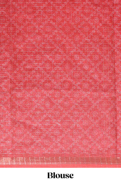 Orange & red dual shade checked chanderi cotton saree with self zari border and blouse