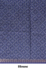Turquoise green & blue dual shade checked chanderi cotton saree with self zari border and blouse