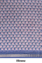 Pink & blue dual shade checked floral design chanderi cotton saree with self zari border and matching blouse