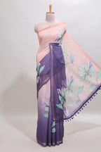 Pink & lavender dual shade checked floral design chanderi cotton saree with self zari border and matching blouse