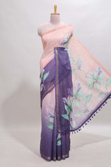 Pink & lavender dual shade checked floral design chanderi cotton saree with self zari border and matching blouse