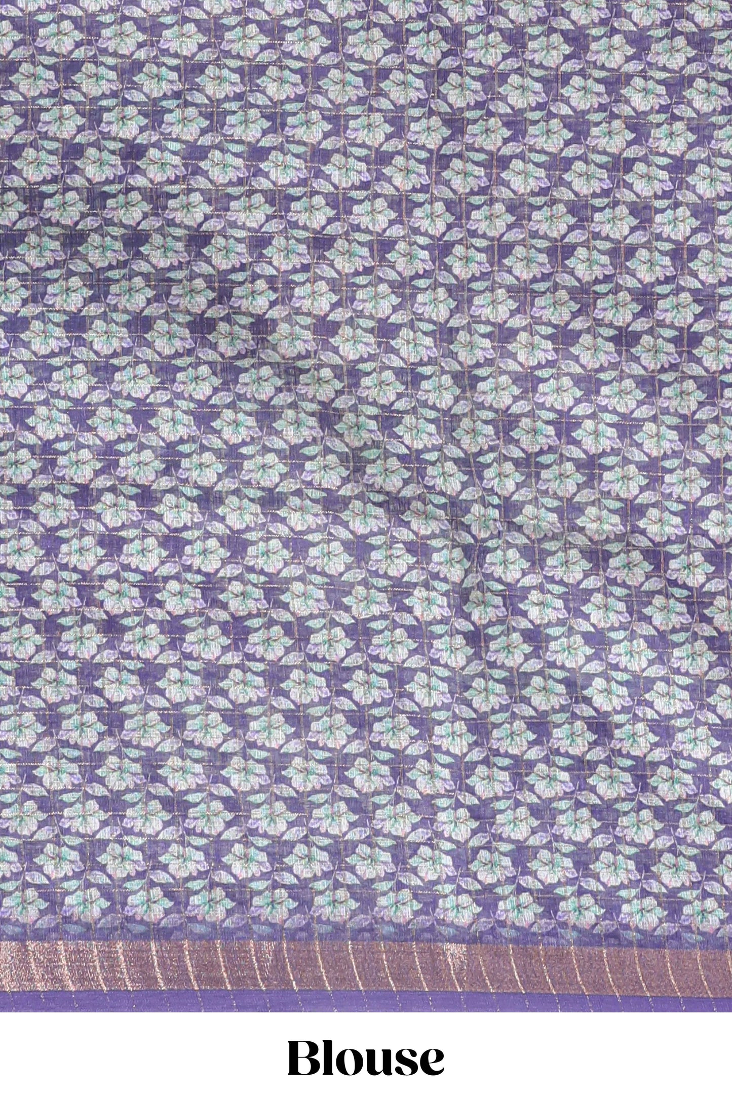 Pink & lavender dual shade checked floral design chanderi cotton saree with self zari border and matching blouse