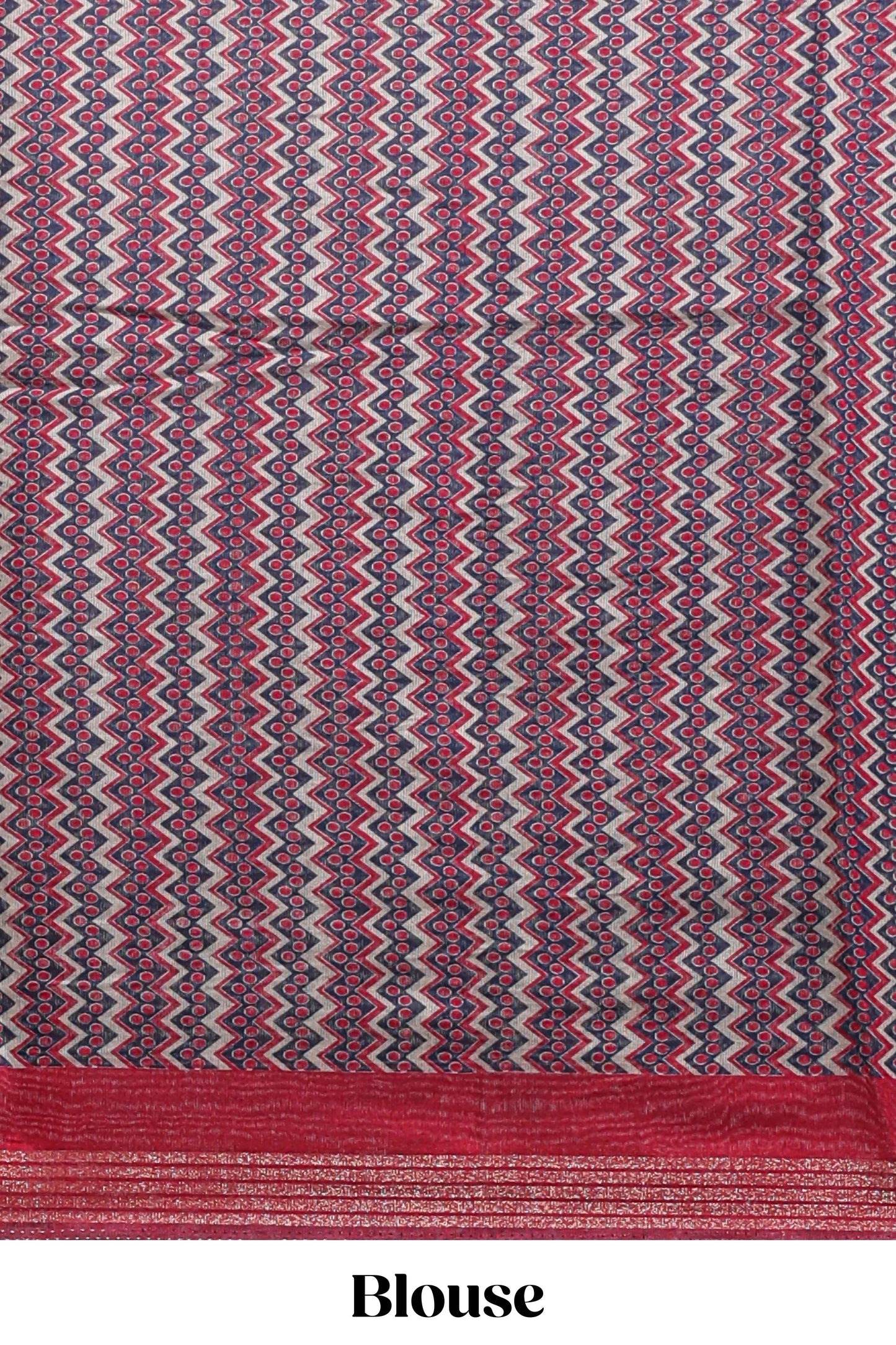 Blue geometric & elephant motif chanderi cotton saree with contrast border and chevron blouse