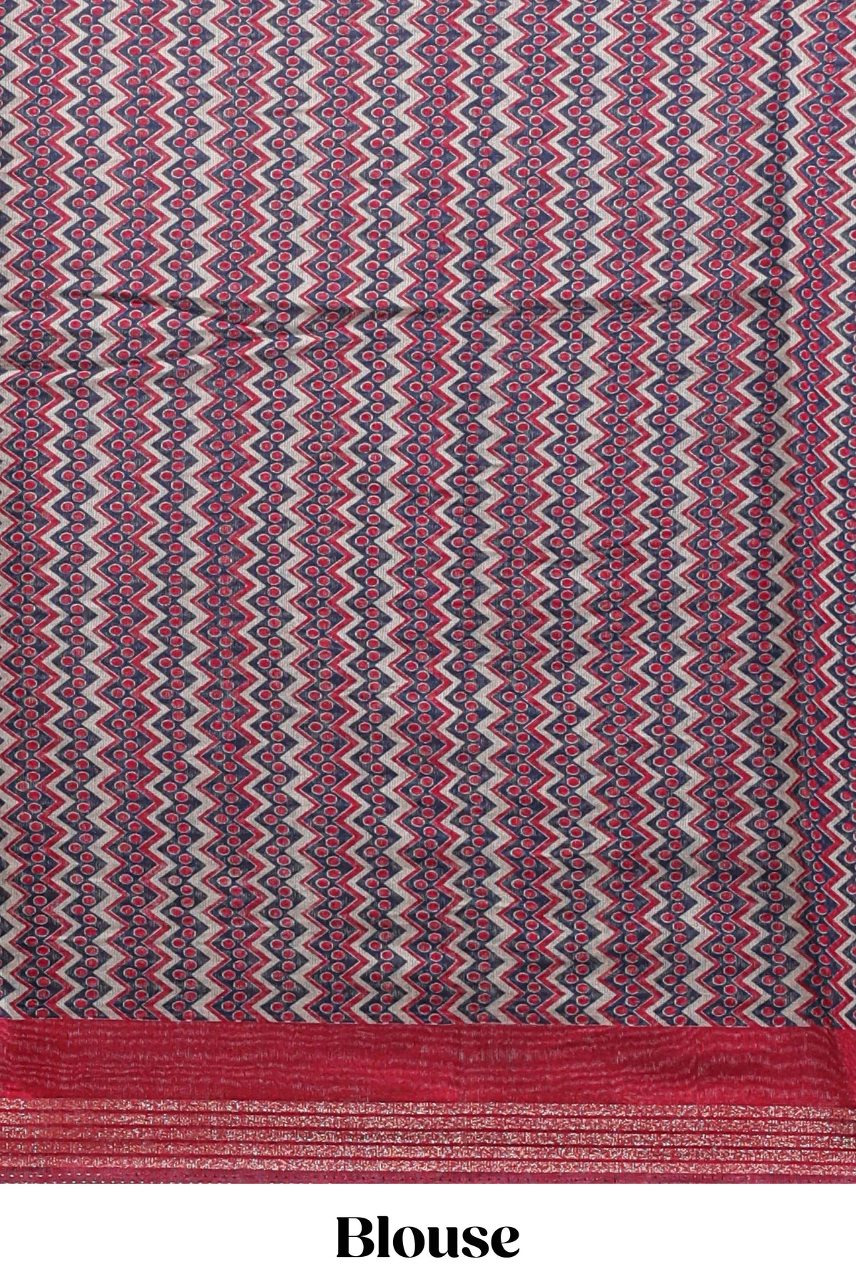Blue geometric & elephant motif chanderi cotton saree with contrast border and chevron blouse