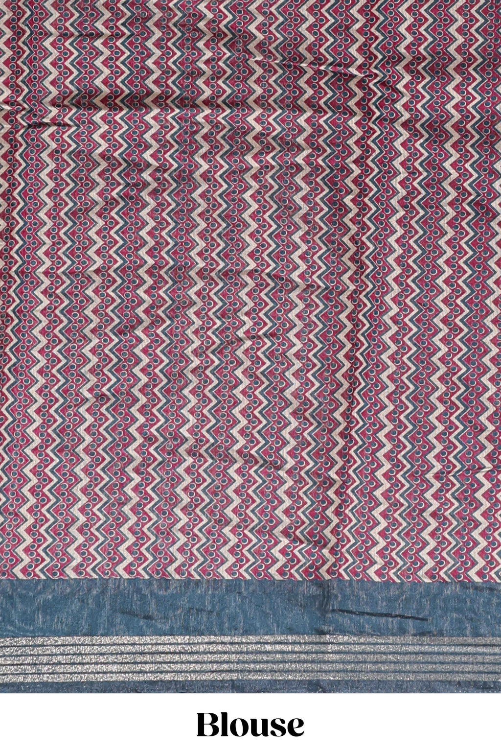 Maroon geometric & elephant motif chanderi cotton saree with contrast border and chevron blouse