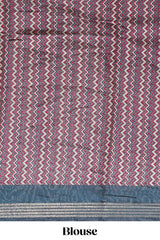 Maroon geometric & elephant motif chanderi cotton saree with contrast border and chevron blouse
