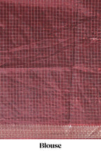Cream checked floral design chanderi cotton saree with contrast border and printed pallu