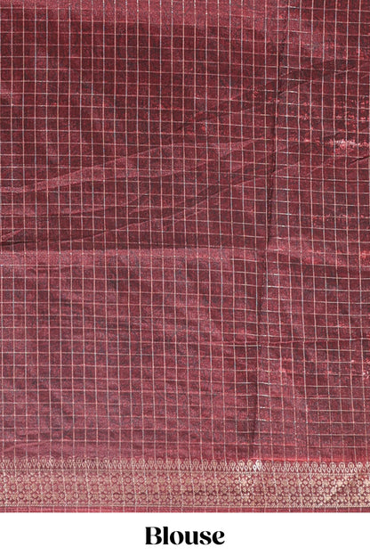 Cream checked floral design chanderi cotton saree with contrast border and printed pallu