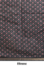 Maroon Chanderi cotton saree with elephant motifs tie and dye effect patterns and contrast zari border along with printed blouse