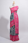 Blue Chanderi cotton saree with elephant motifs tie and dye effect patterns and contrast zari border along with printed blouse