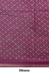 Dark green Chanderi cotton saree with elephant motifs tie and dye effect patterns and contrast zari border along with printed blouse