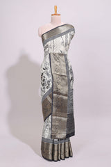 Cream floral design Chanderi cotton saree with contrast zari border and zari motifs blouse