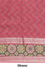 Cream leaf design chanderi cotton saree with contrast bentex zari border andprinted blouse
