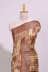 Sandal geometric checked design chanderi cotton saree with contrast zari border and plain blouse