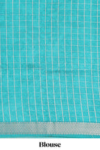 Black checked floral design chanderi cotton saree with contrast zari border and checked blouse