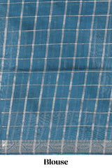 Red checked bottom floral design chanderi cotton saree with contrast border and checked blouse