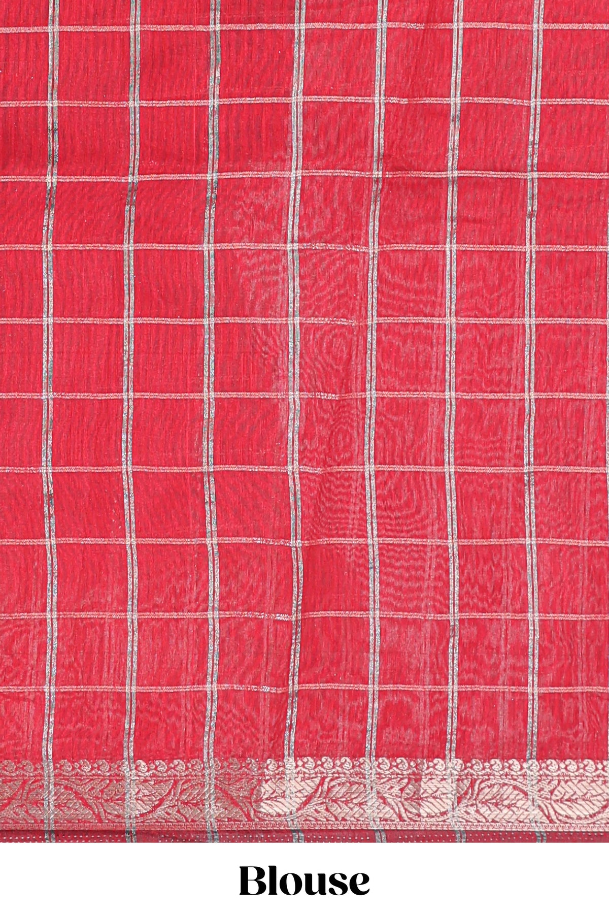 Mustard checked bottom floral design chanderi cotton saree with contrast border and checked blouse