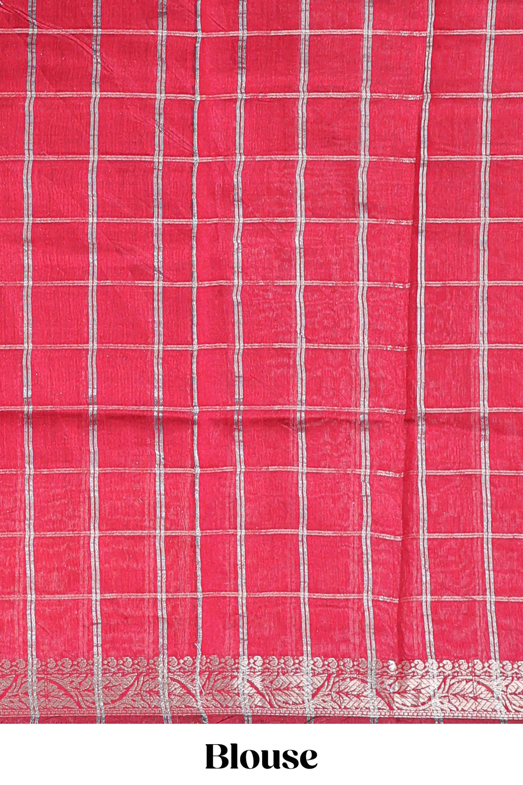 Midnight blue checked bottom floral design chanderi cotton saree with contrast border and checked blouse