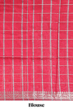 Midnight blue checked bottom floral design chanderi cotton saree with contrast border and checked blouse
