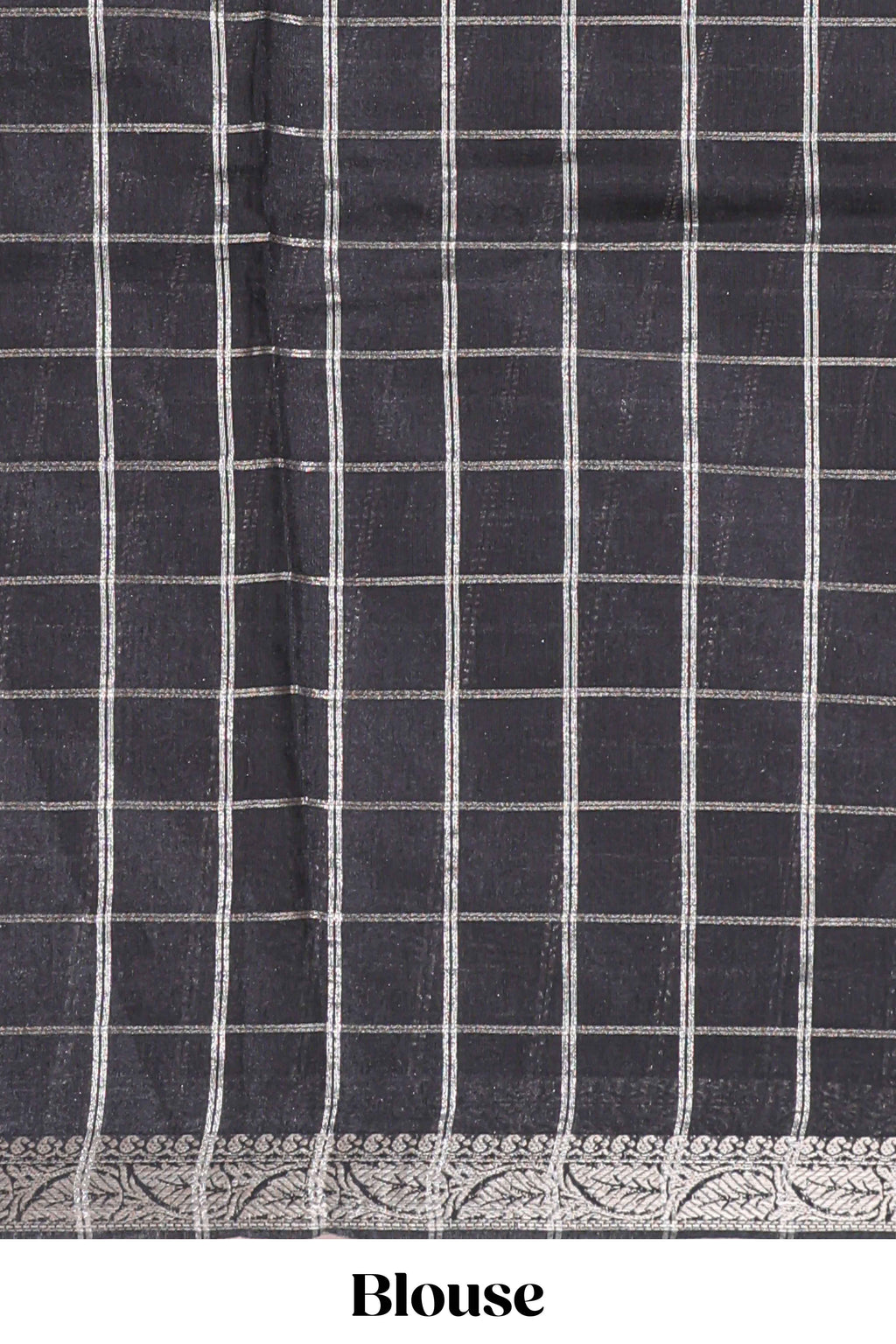 Red checked bottom floral design chanderi cotton saree with contrast black border and checked blouse