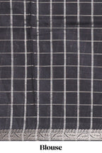 Red checked bottom floral design chanderi cotton saree with contrast black border and checked blouse
