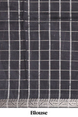 Red checked bottom floral design chanderi cotton saree with contrast black border and checked blouse
