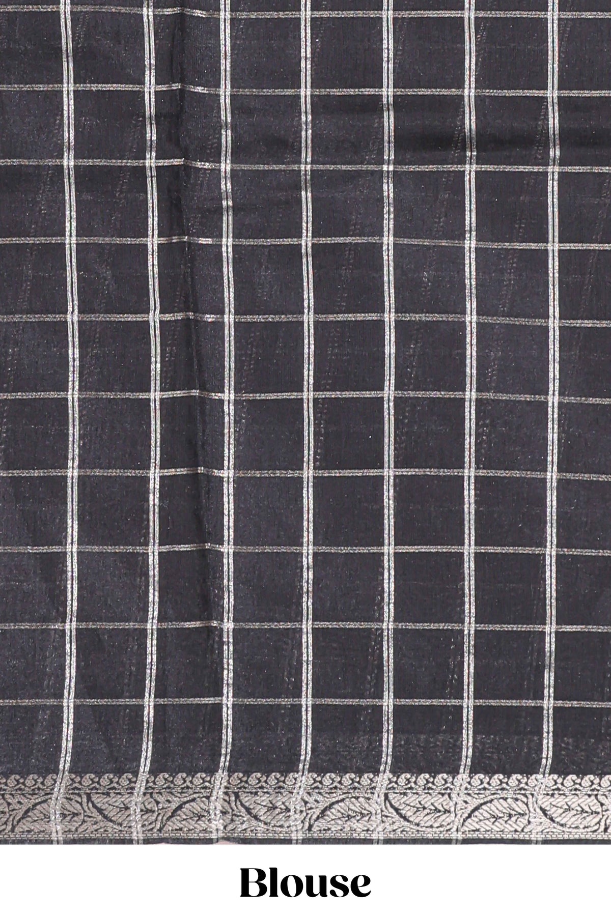 Red checked bottom floral design chanderi cotton saree with contrast black border and checked blouse