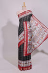 Black checked bottom floral design chanderi cotton saree with contrast border and checked blouse
