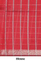 Black checked bottom floral design chanderi cotton saree with contrast border and checked blouse