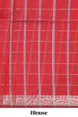 Black checked bottom floral design chanderi cotton saree with contrast border and checked blouse