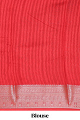 Cream geometric print design chanderi cotton saree with contrast border and striped blouse