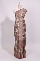 Sandal geometric checked design chanderi cotton saree with contrast zari border and plain blouse