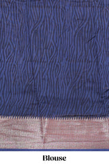 Cream geometric checked motifs chanderi cotton saree with contrast zari border and printed blouse