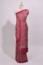 Maroon chevron design chanderi cotton saree with self border and matching printed blouse
