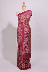 Maroon chevron design chanderi cotton saree with self border and matching printed blouse