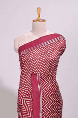 Maroon chevron design chanderi cotton saree with self border and matching printed blouse