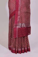 Maroon chevron design chanderi cotton saree with self border and matching printed blouse