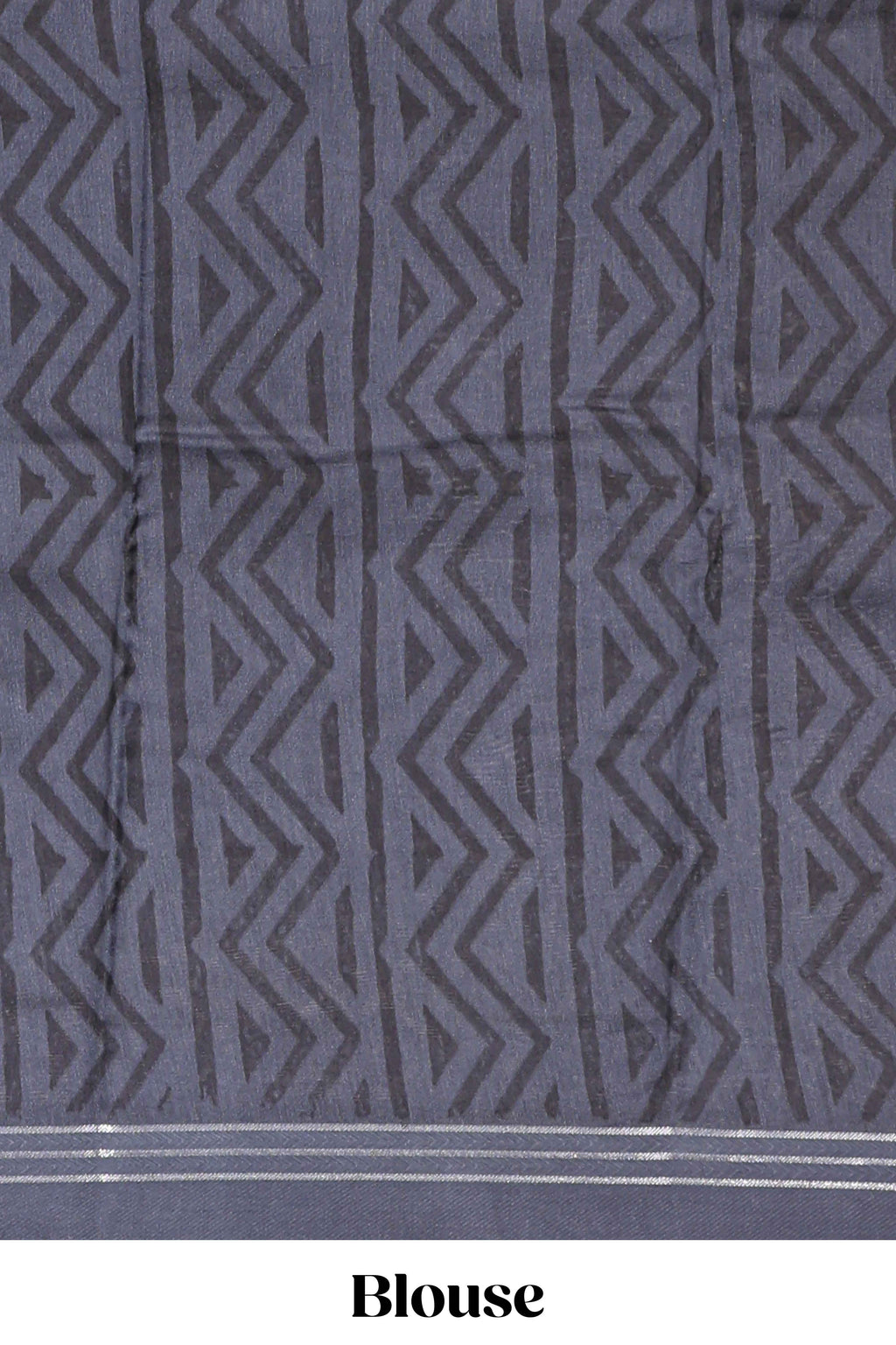 Dark blue chevron design chanderi cotton saree with self border and matching printed blouse