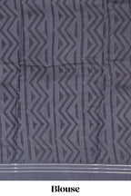 Dark blue chevron design chanderi cotton saree with self border and matching printed blouse