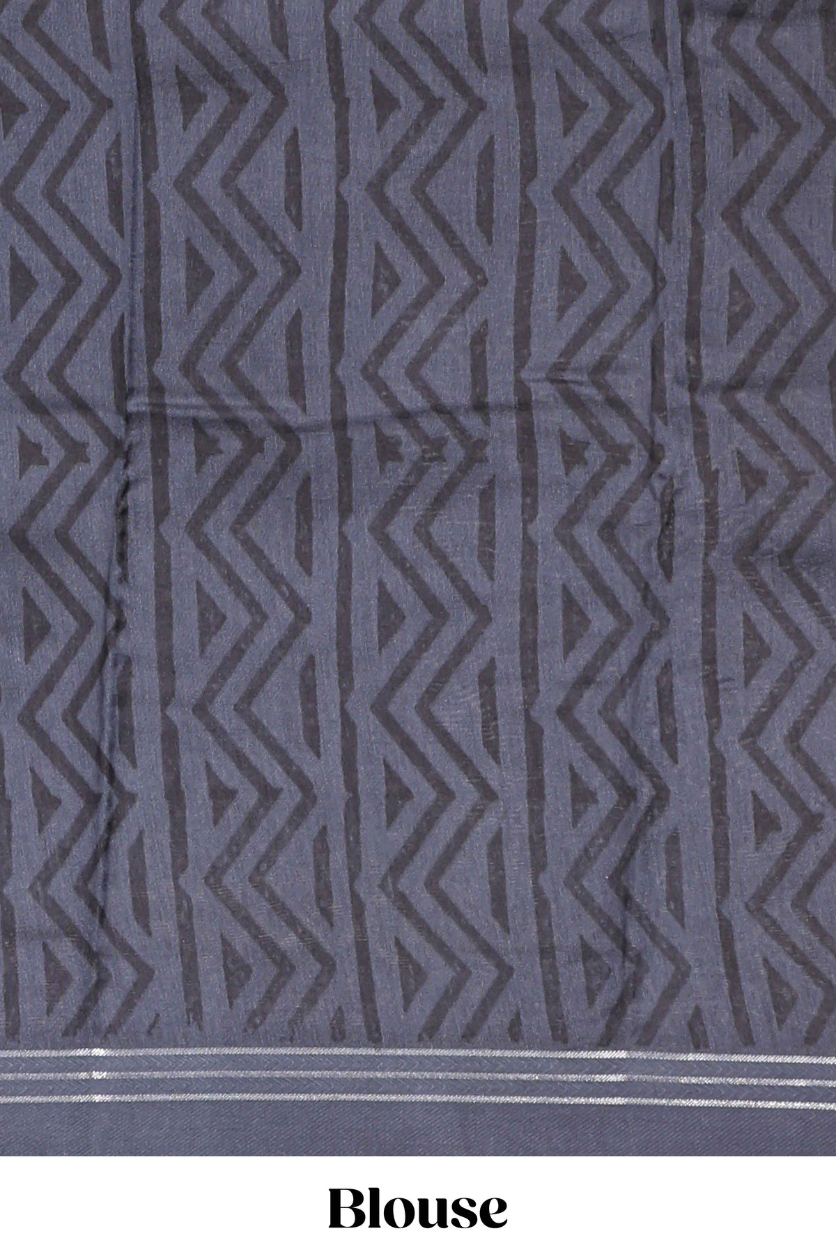Dark blue chevron design chanderi cotton saree with self border and matching printed blouse