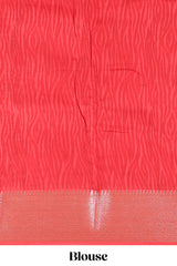 Cream geometric checked motifs chanderi cotton saree with contrast red border and printed blouse