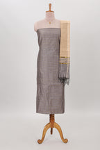 Grey zari checked cotton chudidhar material with matching bottom and contrast dupatta