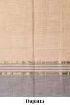 Grey zari checked cotton chudidhar material with matching bottom and contrast dupatta