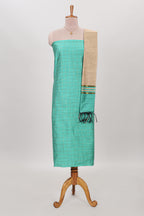 Green zari checked cotton chudidhar material with matching bottom and contrast dupatta