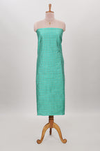 Green zari checked cotton chudidhar material with matching bottom and contrast dupatta