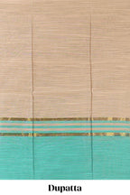 Green zari checked cotton chudidhar material with matching bottom and contrast dupatta