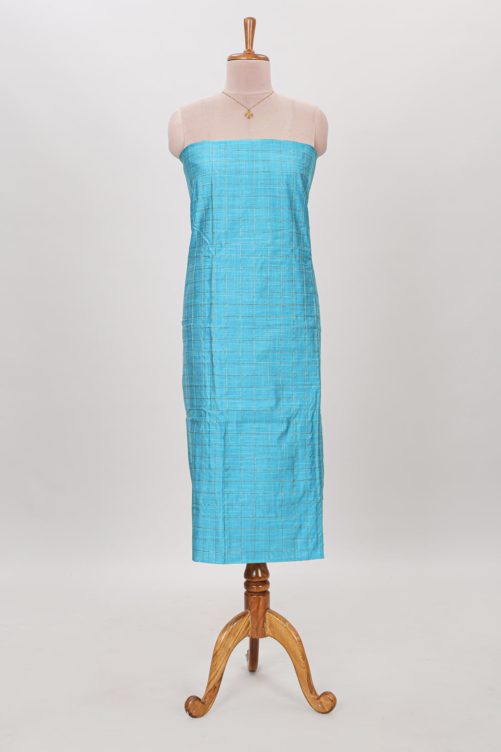 Blue zari checked cotton chudidhar material with matching bottom and contrast dupatta
