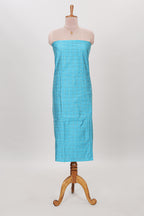 Blue zari checked cotton chudidhar material with matching bottom and contrast dupatta